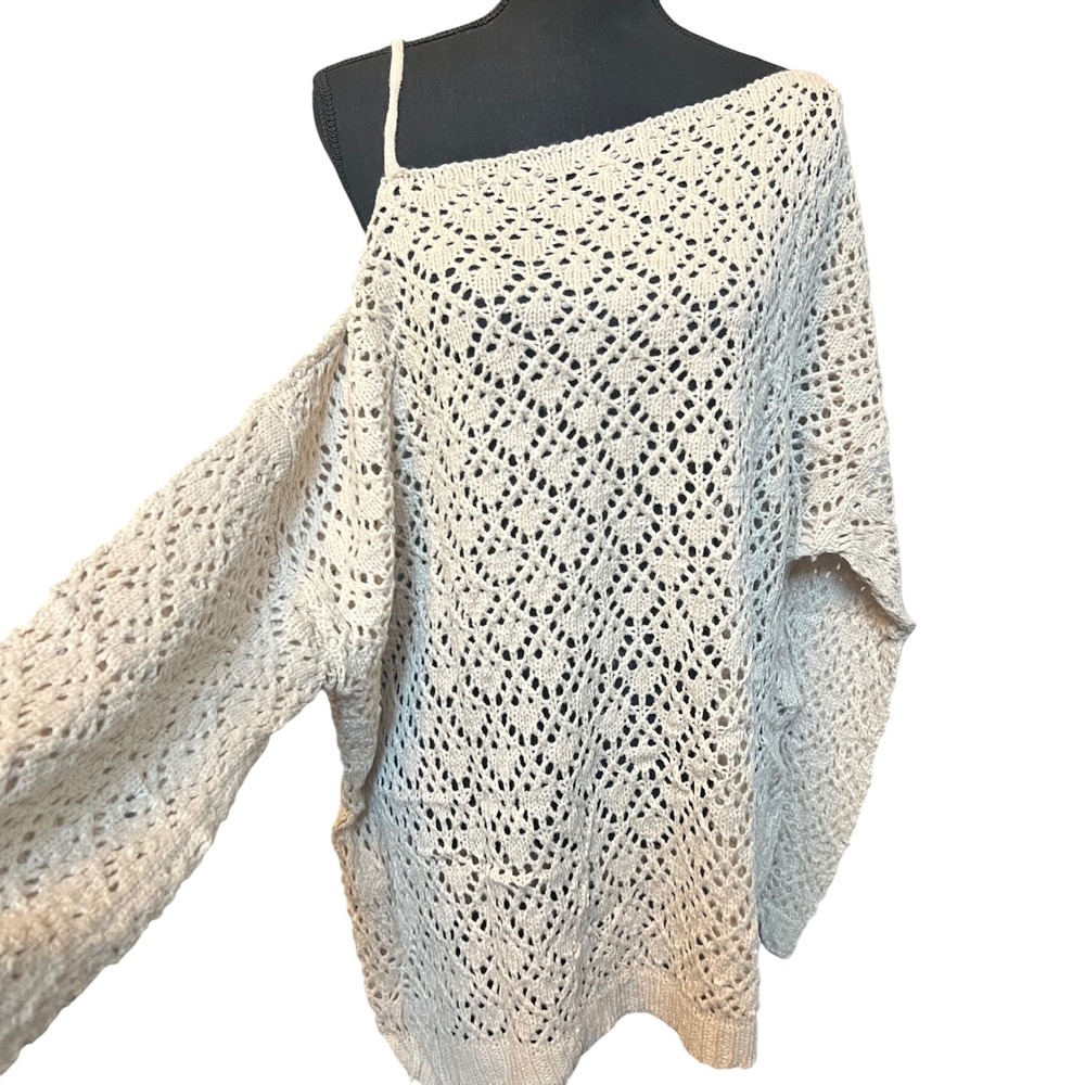 One Shoulder Knit Sweater Top Oversized Pullover Lightweight Casual Chic - Picture 3 of 5
